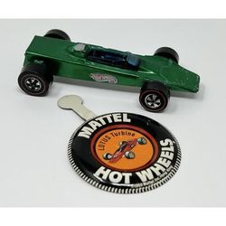 1969 Hot Wheels Redline Lotus Turbine Green w/Button - Hong Kong