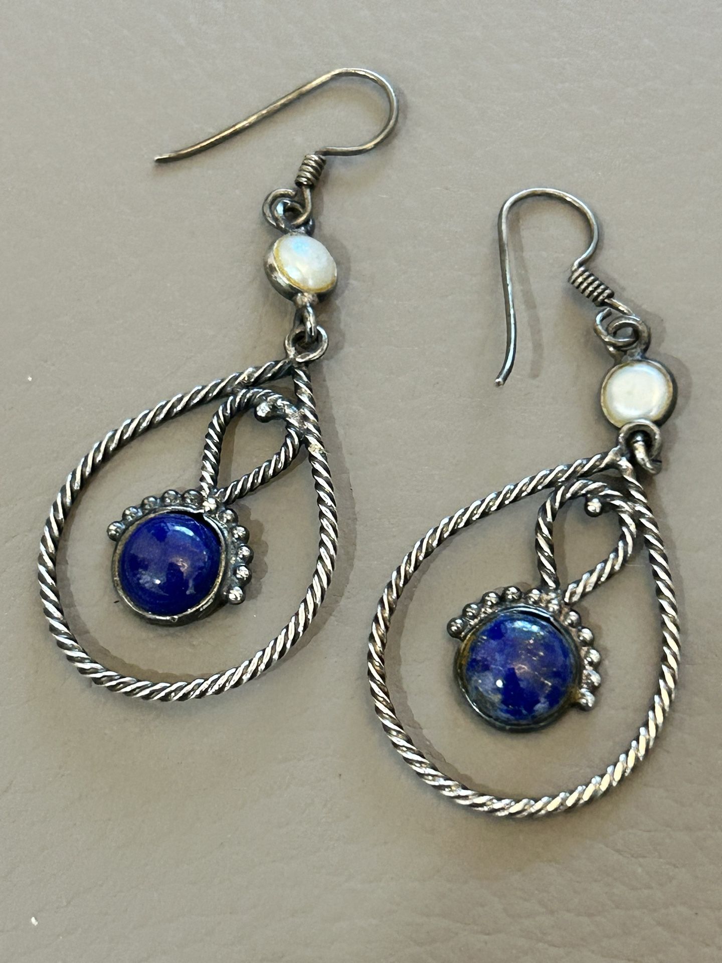 Lapis & Pearl Earrings In Sterling Silver