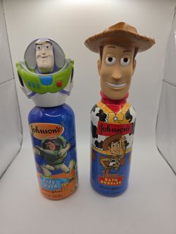 Toy Story Johnson's Bath Bubbles Body Wash Soap Bottles Buzz Lightyear Woody