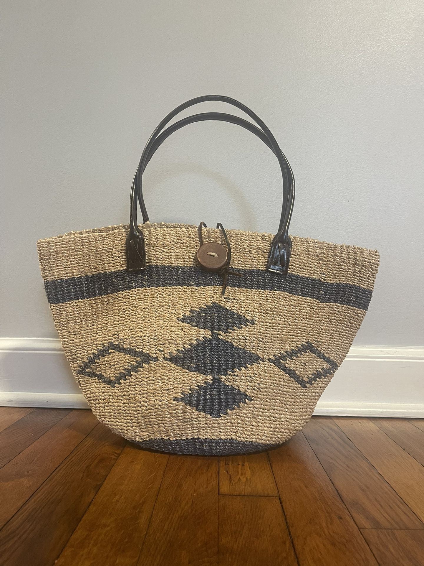 Beautiful Leather Trimmed Straw Tote