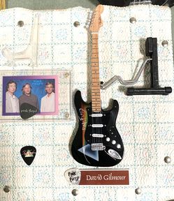 “FREE GIFT INCLUDED“ New in Original Package DAVID GIMOUR and PINK FLOYD Miniature Signature Fender Guitar, Framed Photo, Plus BONUS 
