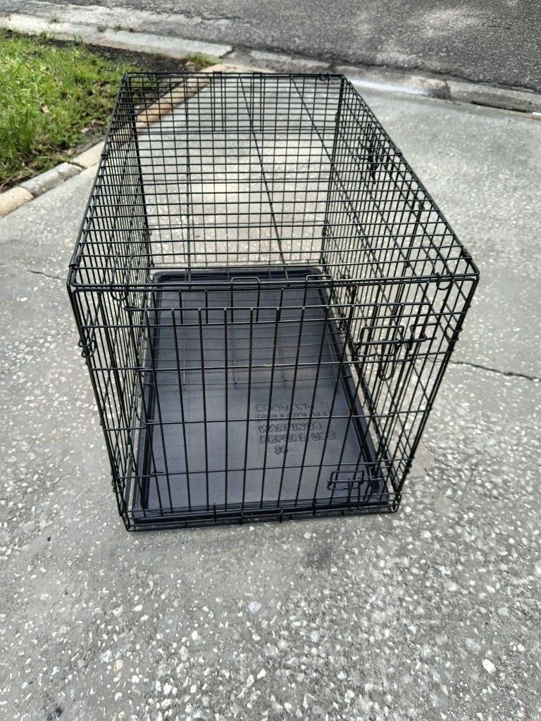 Large Black Wire Foldable 2 Door Dog Crate Cage With Tray