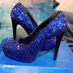 Blue Sequin High Heels Size 7