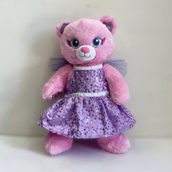 Build A Bear 16" Pink Purple Shimmery Fairy Wings Cat Sound Plush Toy
