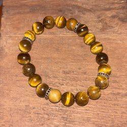 $8 Natural Yellow Tiger Eye Beads 7″ Bracelet