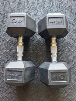 Tru Grit 40 lb Rubber Hex Dumbbells — Pair (80 lbs Total)