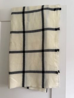 Cream and Black Plaid Fringe Blanket Scarf