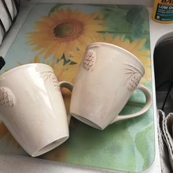 2   10” HOME  Holiday Pine Cone Cream Mugs