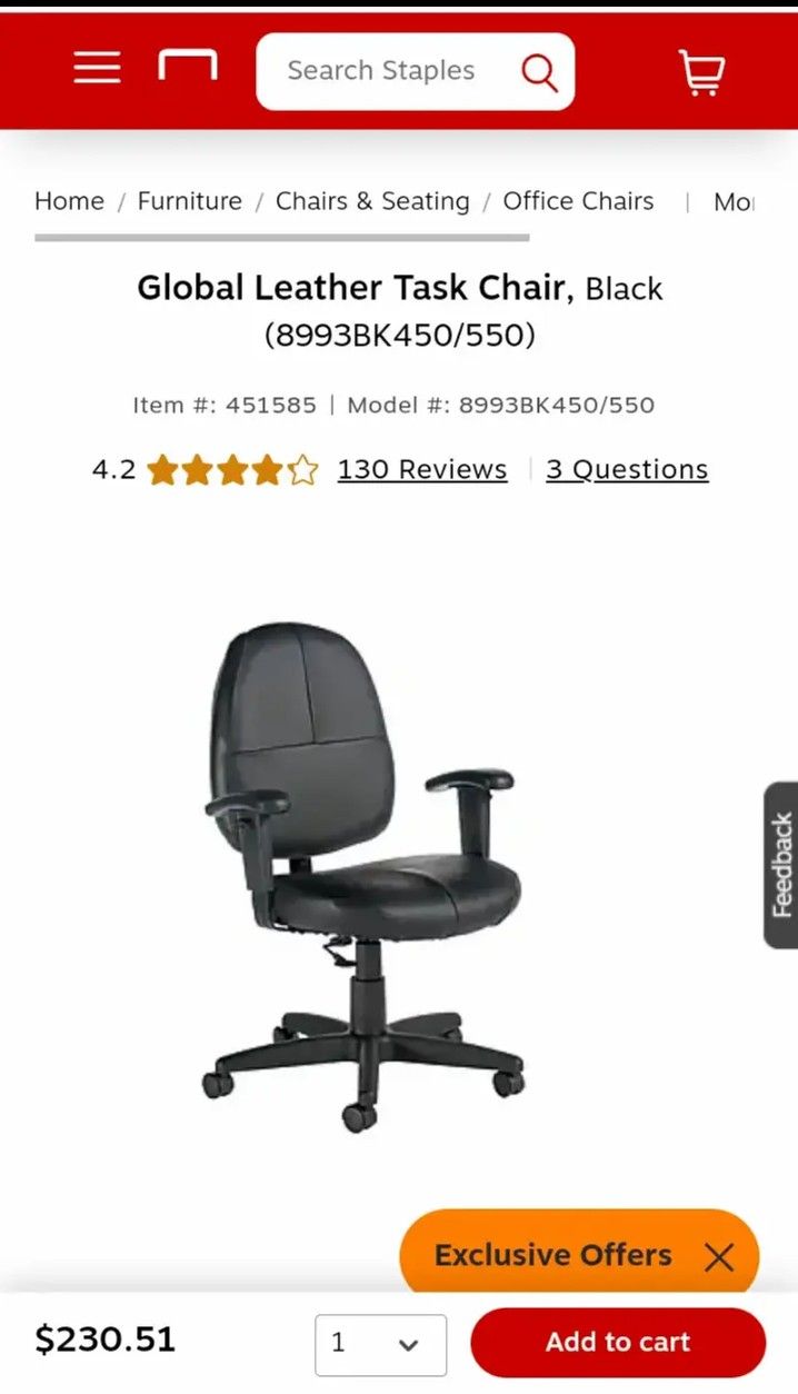 Global Leather Task Chair, Black...... CHECK OUT MY PAGE FOR MORE ITEMS