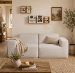 Cozy Modular Loveseat, 75" Grey Fabric 2-Seater Sofa, Compact Deep Seat Couch  light gray G-63