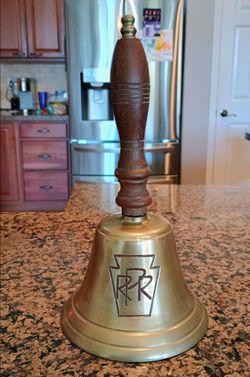PPR Pennsylvania railroad 9.5-in brass bell with wooden handle without clapper