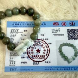 Beautiful 100% Natural A Grade Burma Jade Beaded Bracelet With Jade Pixiu