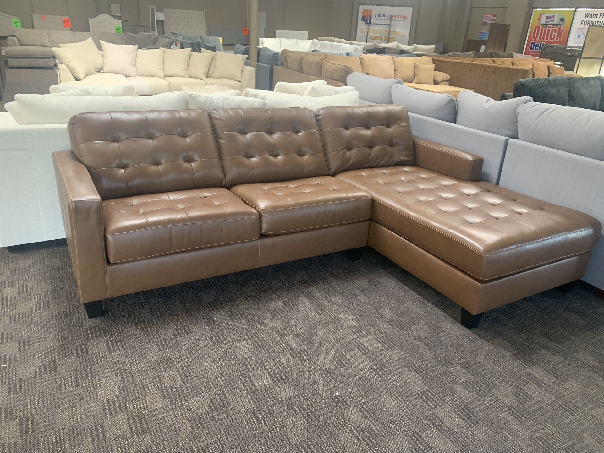 Camel Tan Leather Sectional