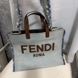 Denim Tote Bag with Leather Handles – Large Everyday Bag