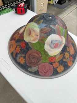 Reverse painted frosted glass lampshade vintage