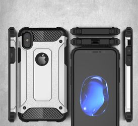 IPhone X Case (Silver) - Tough Rugged Armor With Bumper and Free Tempered Glass
