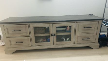 Two-tone media console TV stand from Costco