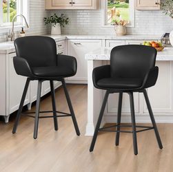 Set of 2，Comfortable Bar Chairs, Modern Counter Stools for Kitchen Counter Island，black