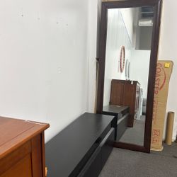 72"H Standing Mirror,  Solid Wood Frame, Cappuccino. 