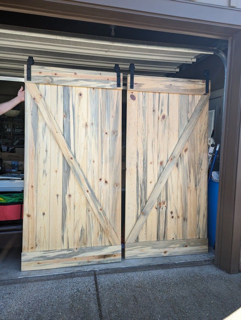 Blue Pine Barn Doors - Set Of 2 - Bypass Mounting Hardware Included