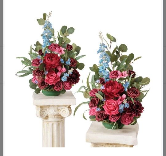 TINGE TIME Free-Standing Artificial Flower Set of 2, Table Centerpiece with Rubber Pad, Silk Fake Flower for Wedding Centerpiece Archway Aisle Welcome