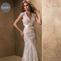 Romantic Ivory & Champagne Wedding Dress, Size 10
