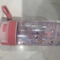 Ello Water Bottle 16 oz Pink Purple Unicorn Plastic Straw Lock