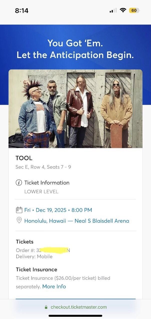 Tool (Rock band) Concert - Honolulu, HI