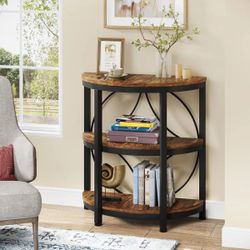 Half-Round End Table, 3-Tier Narrow Side Table With Metal Frame ( Only One )