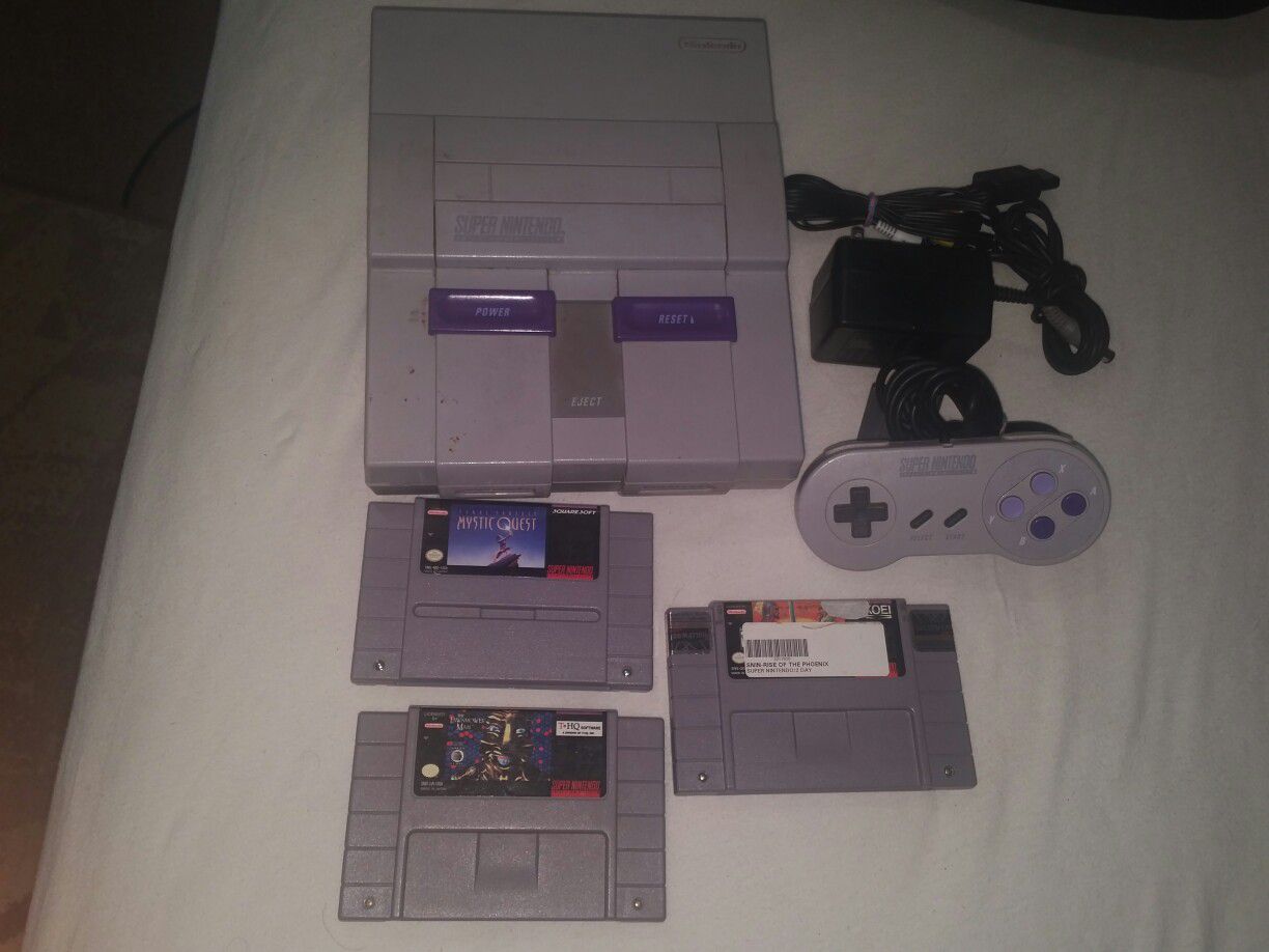 Super Nintendo with 3 games