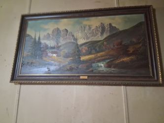 Framed Oil Painting Mountain Landscape