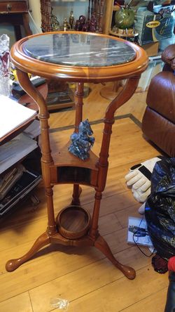 Round Redwood Marble Top Plant Stand/Display Center