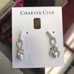 Charter Club Silver Pearl Drop Earrings Retail 24.50