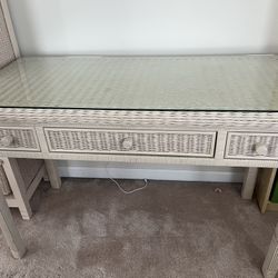 Wicker Computer Desk, Chair and Side Cabinet with Drawers