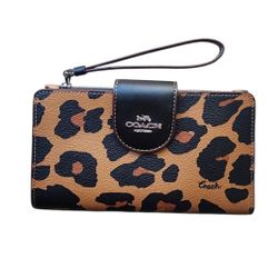 Coach Tech Wallet, Leopard Print, Signature Canvas Interior