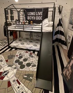 Twin bunk beds w/slide and one twin mattress