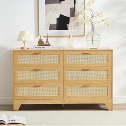 Dresser for Bedroom with 6 Drawers – Chest of Drawers rattan design  Farmhouse Entryway Natural oak