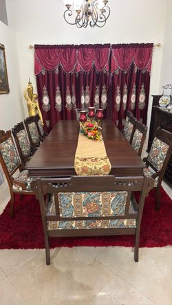 Large Wood Dining Table with 10 Chairs