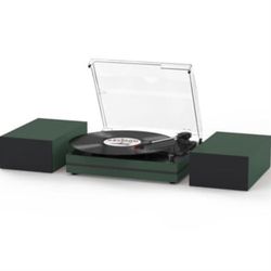 Green Record Player & Turntable with Double External Speakers