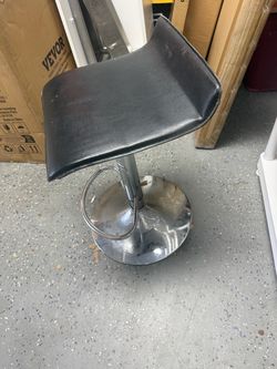 Adjustable Bar Stool Black Faux Leather Chrome Base