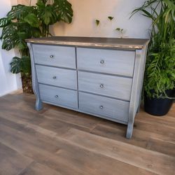 Medium Grey Distressed Dresser Tv Stand With Rustic Wood Top