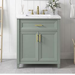 allen + roth Lancashire 30-in Sage Green Undermount Single Sink Bathroom Vanity with White Engineered Marble Top (Fully Assembled)