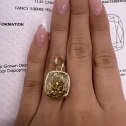 11.25 carat fancy intense yellow VS1 cushion cut lab diamond pendant 
