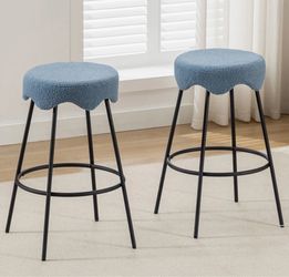 Set of 2 Upholstered 26.97" Bar Stool with Teddy Velvet Seat