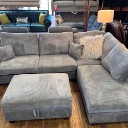 3-pc Sectional Sofa With Storage Ottoman Grey New
