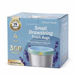 Wowflash Small Drawstring Trash Bags 4 Gallon – 300 Count (15 Micron) 