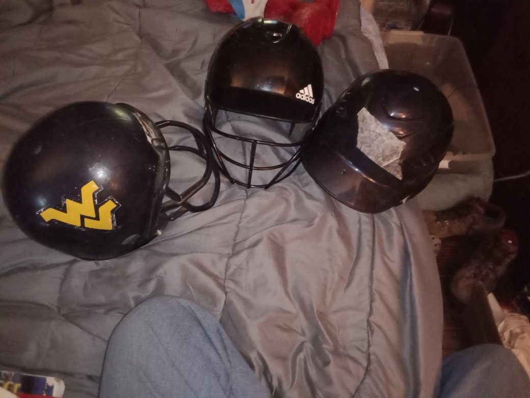 Three Baseball Helmets 