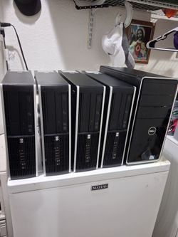 5 Desktop Computers Windows 10.  Good condition. asking 180 for all 5.

-  4 HP   Hp desktop computer.
 Windows 10.   
-AMD Athlon processor.   
-4gb 