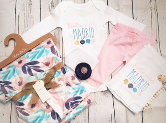 Newborn Set - onesie, leggings, burp cloth, pacifier clip and blanket