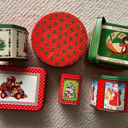  Lot of 6 Christmas Tins (Vintage Holiday Decor)